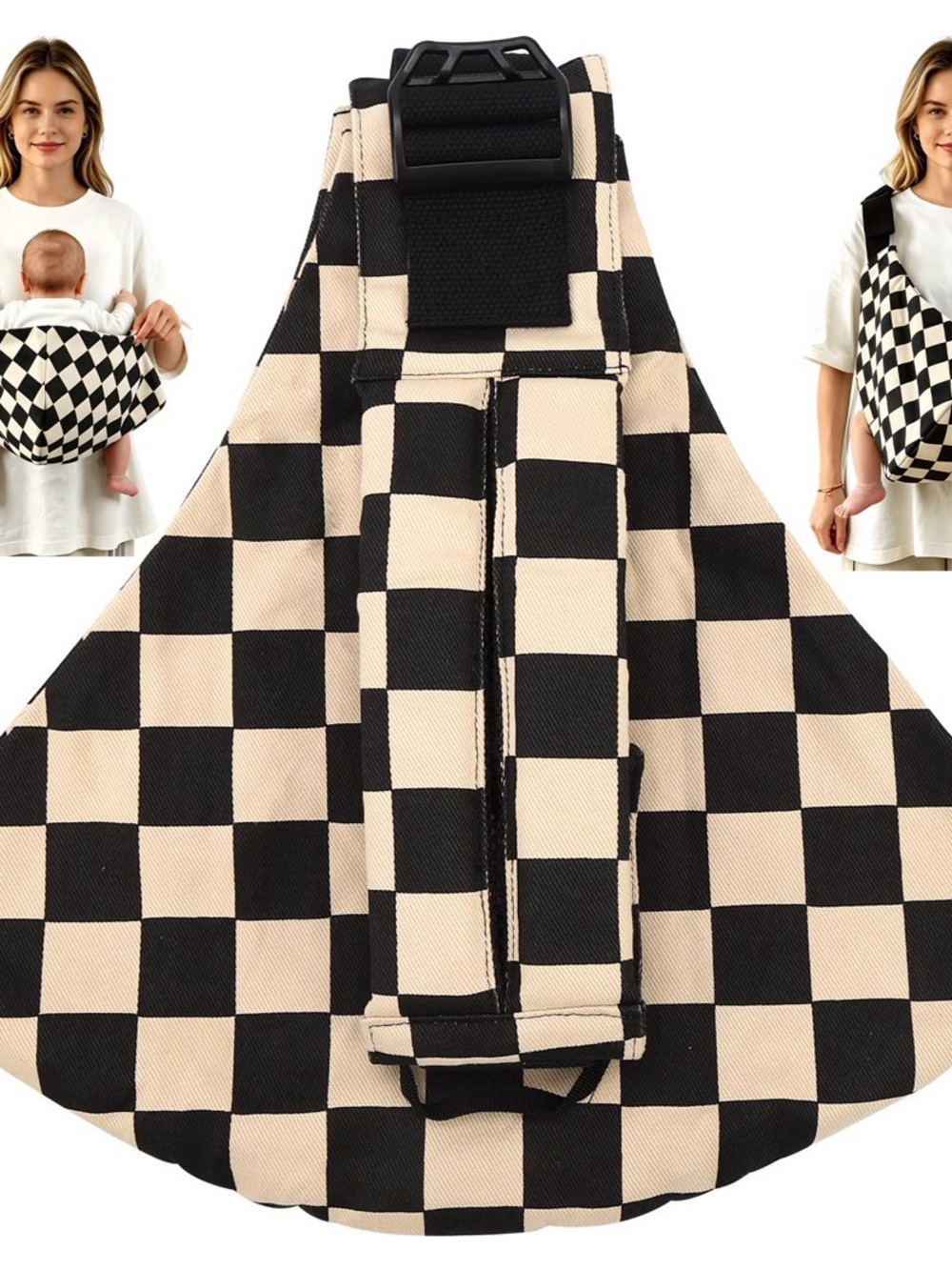 Checkerboard Baby hip seat - Black & Cream